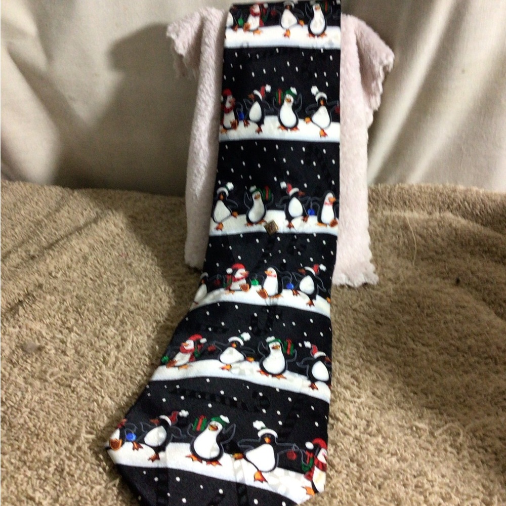 Special Ties Blue W/ Penguins on Snow Mens Neck Tie